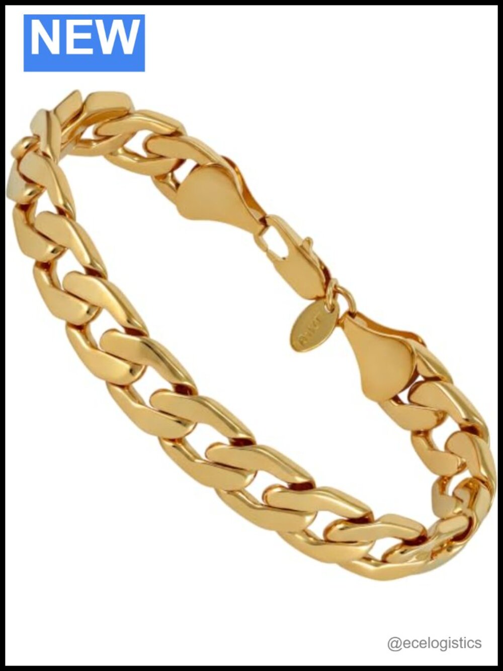 11.5mm Flat Cuban Link Bracelet, 24K Gold Plated, Made in USA